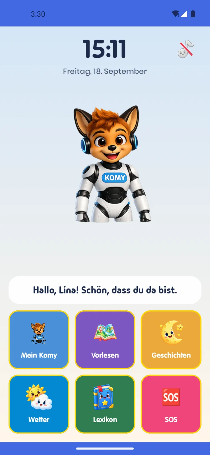 Startbildschirm des KOMY Phones