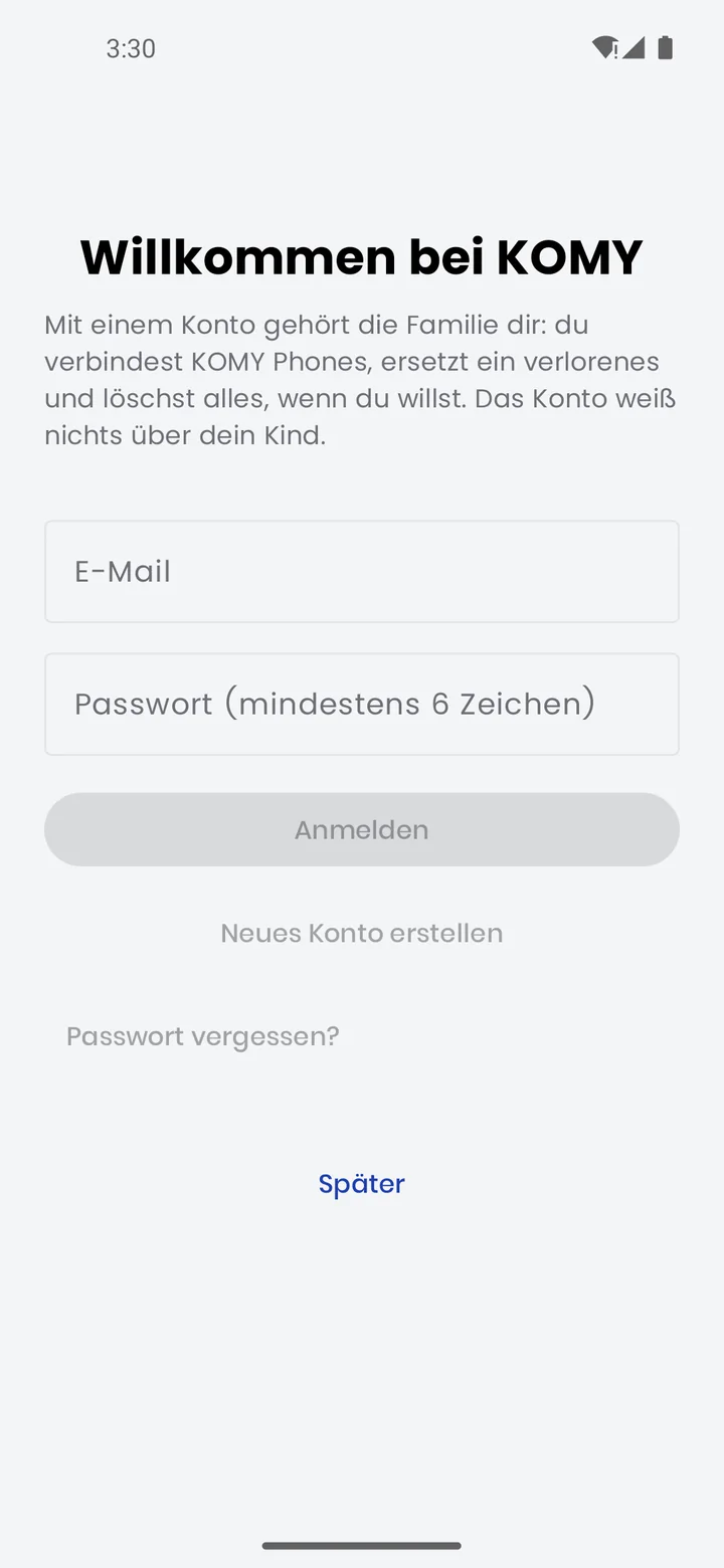 Anmeldebildschirm der Eltern-App