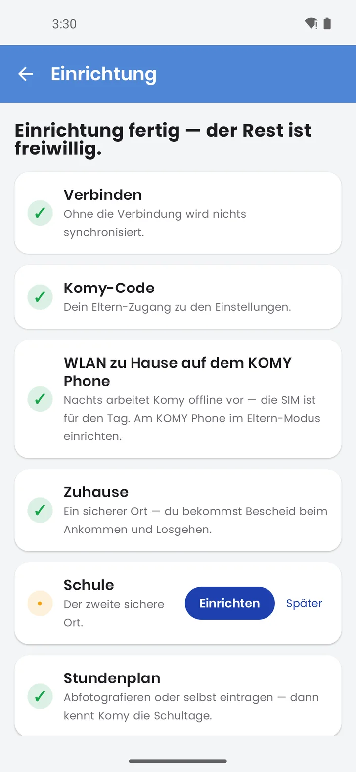 Einrichtungsliste der Eltern-App