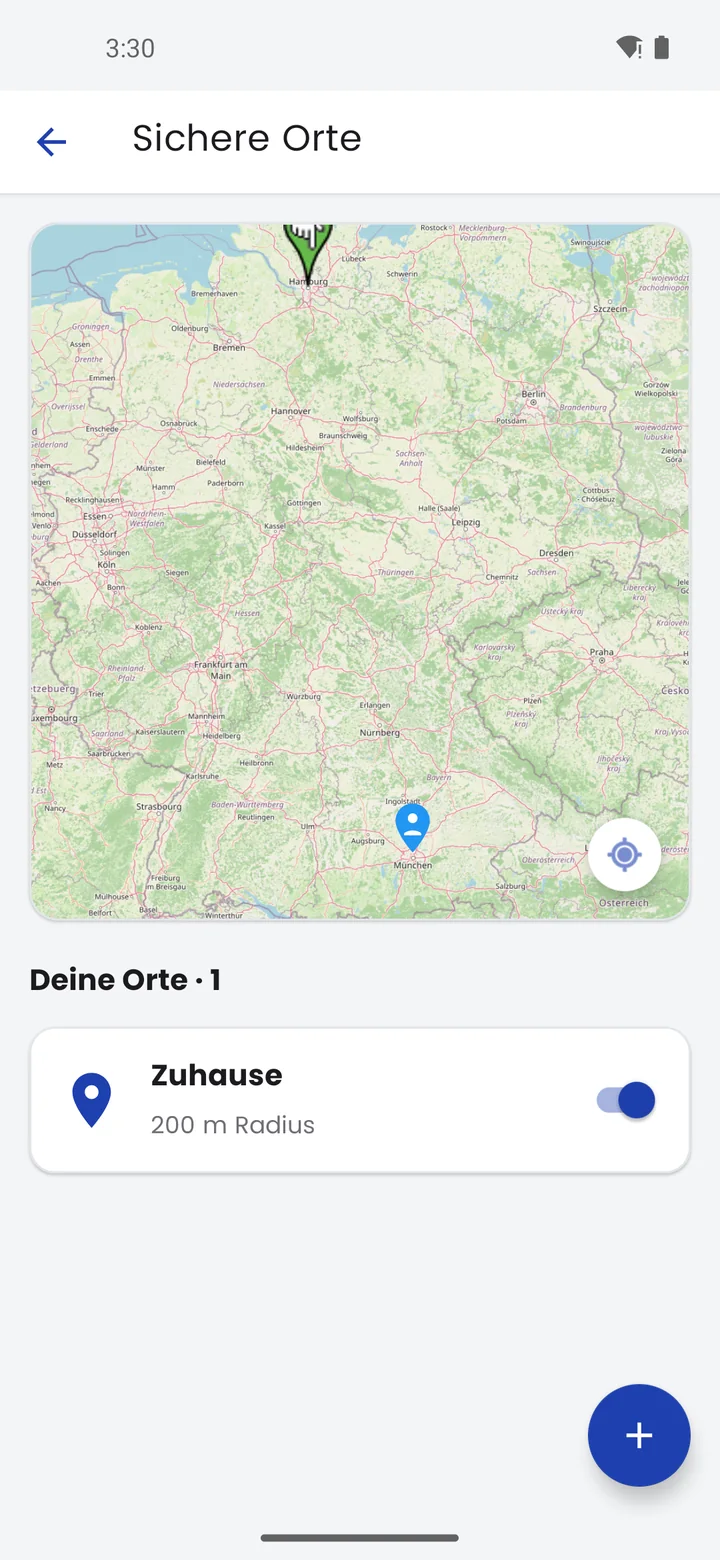 Sichere Orte mit Karte